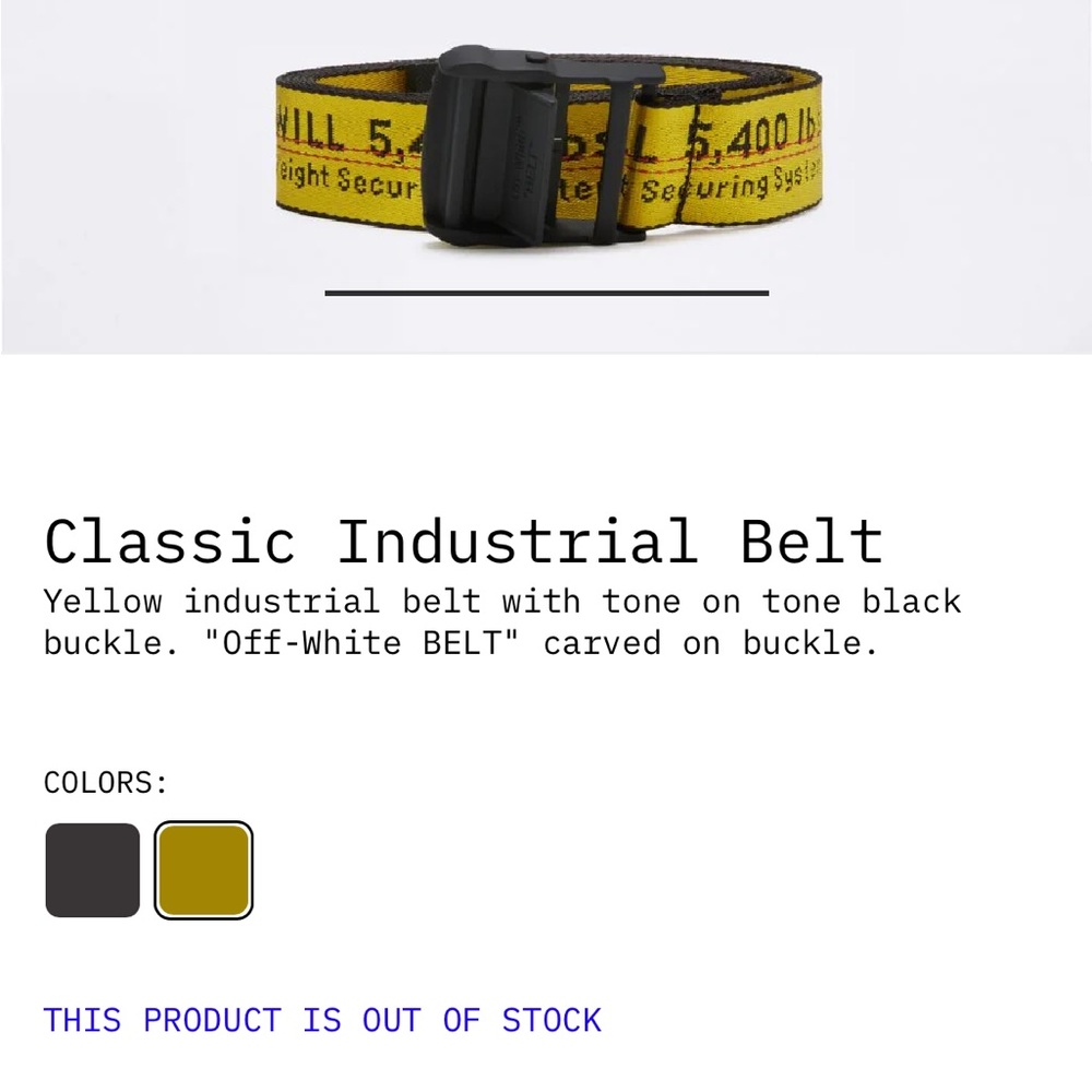 OFFWHITE Classic Industrial Belt in yellow.